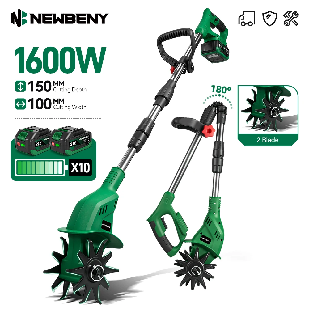 NEWBENY 150MM 1600W Elektrische Bodenfräse Tragbarer Rasentrimmer Bodenwender Rasenmäher-Werkzeug für Makita Akku