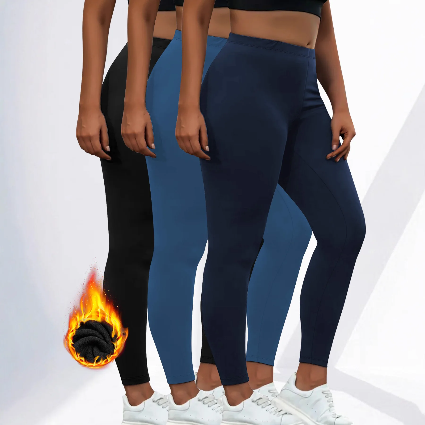 Women Plus Size High Waist Fleece Lined Leggings Naked Feeling Tummy Control Winter Thermal Workout Pants