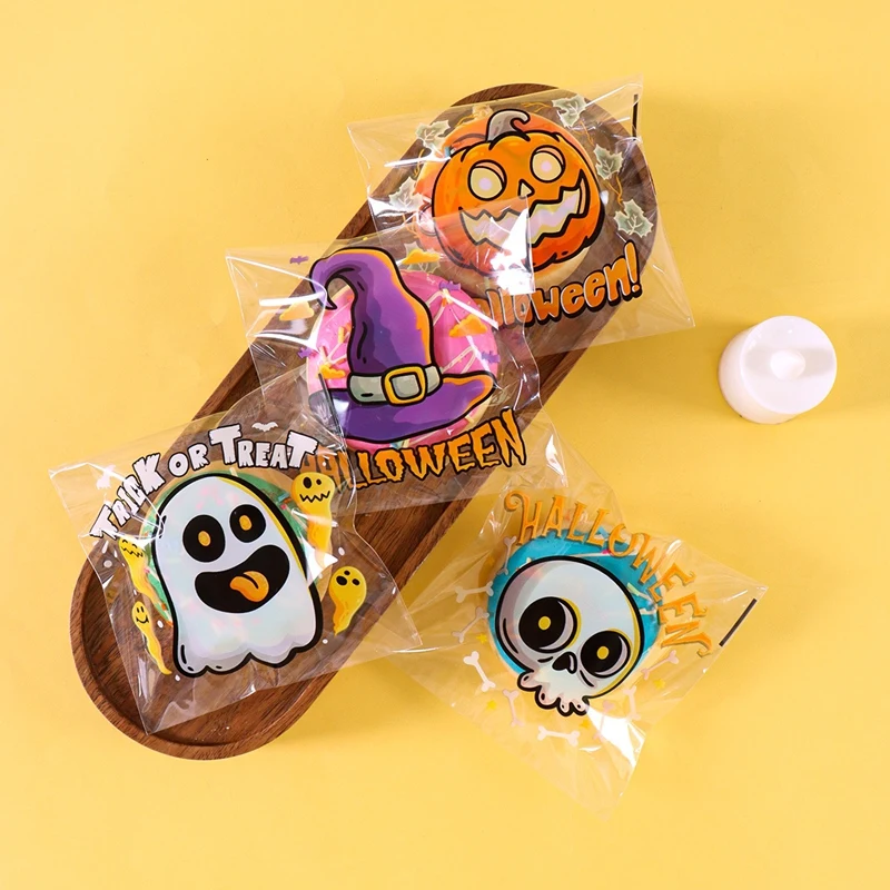 50/100 Stück Halloween-Süßigkeitentüten, Kürbis-Geist-Geschenk-Keksverpackungstüten, Halloween-Party-Deko-Zubehör, Süßigkeiten-oder-Scherzartikel-Tüten