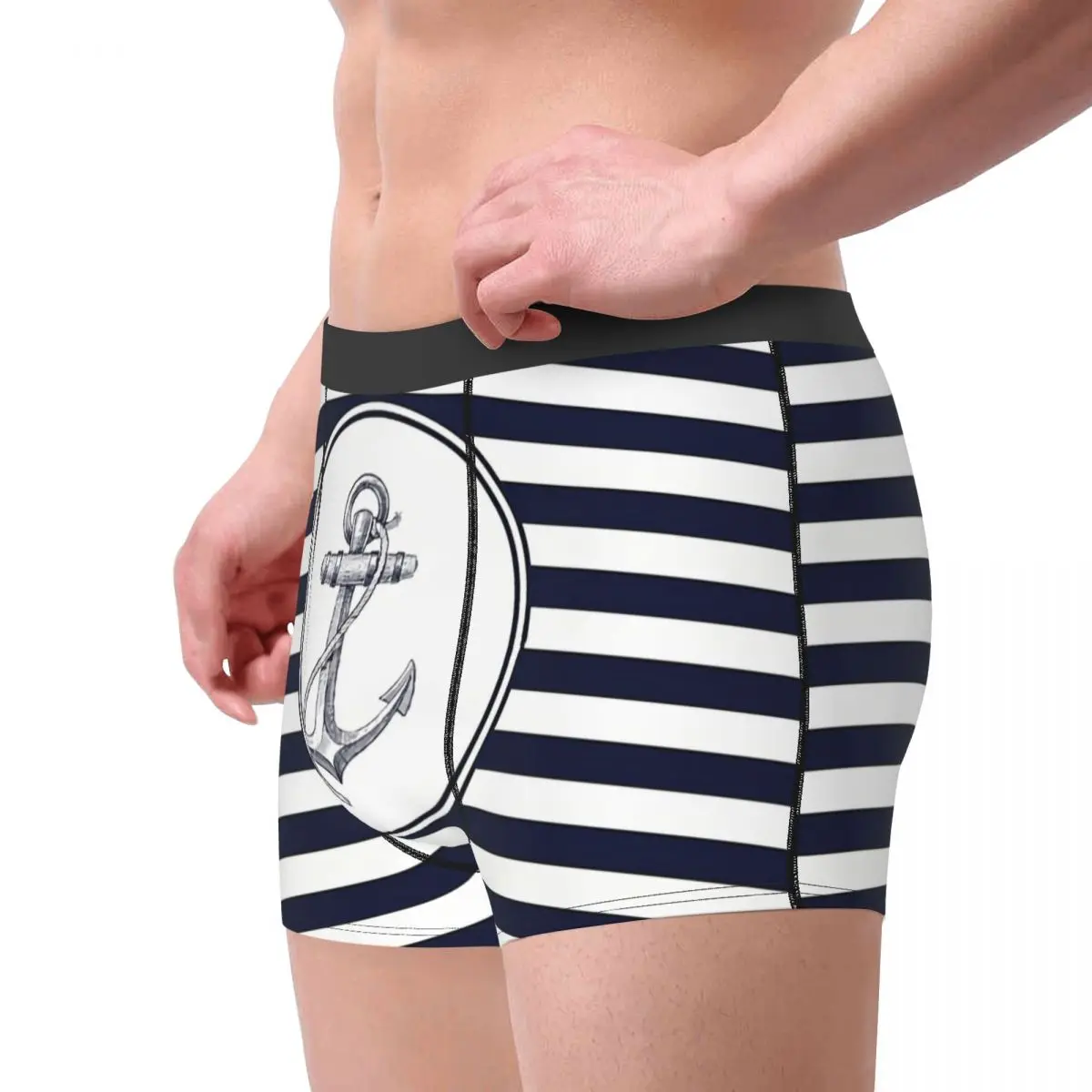 Navy Blue Stripes Anchor Underpants Homme Panties Men's Underwear Comfortable Shorts Boxer Briefs