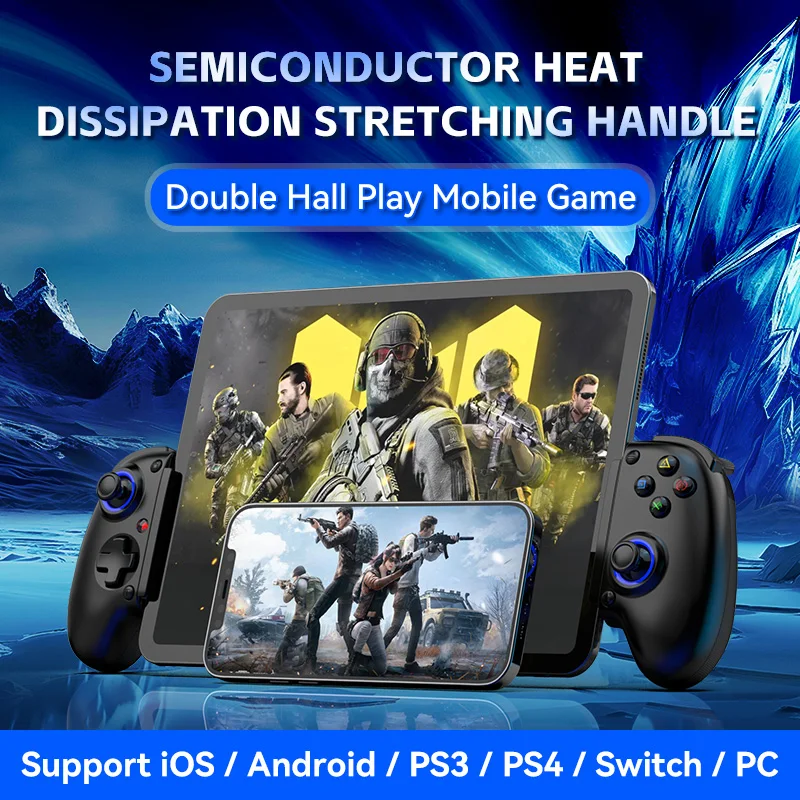 

Telescopic Wireless Gamepad Controller with 16W Cooling Fan Bluetooth 5.2 Stretching Mobile Phone Tablet Game Controller Cooler