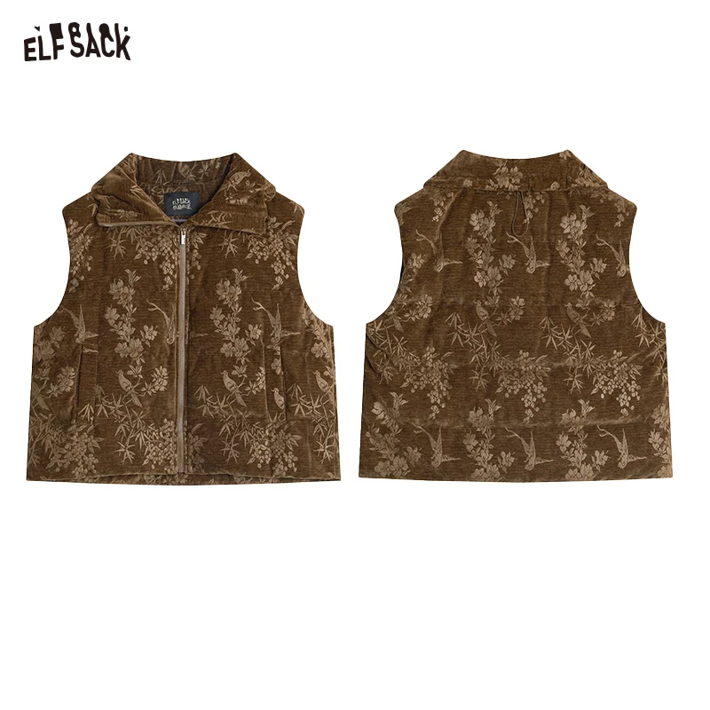 ELFSACK 2024 Winter New Arrivals Retro velvet down vest women