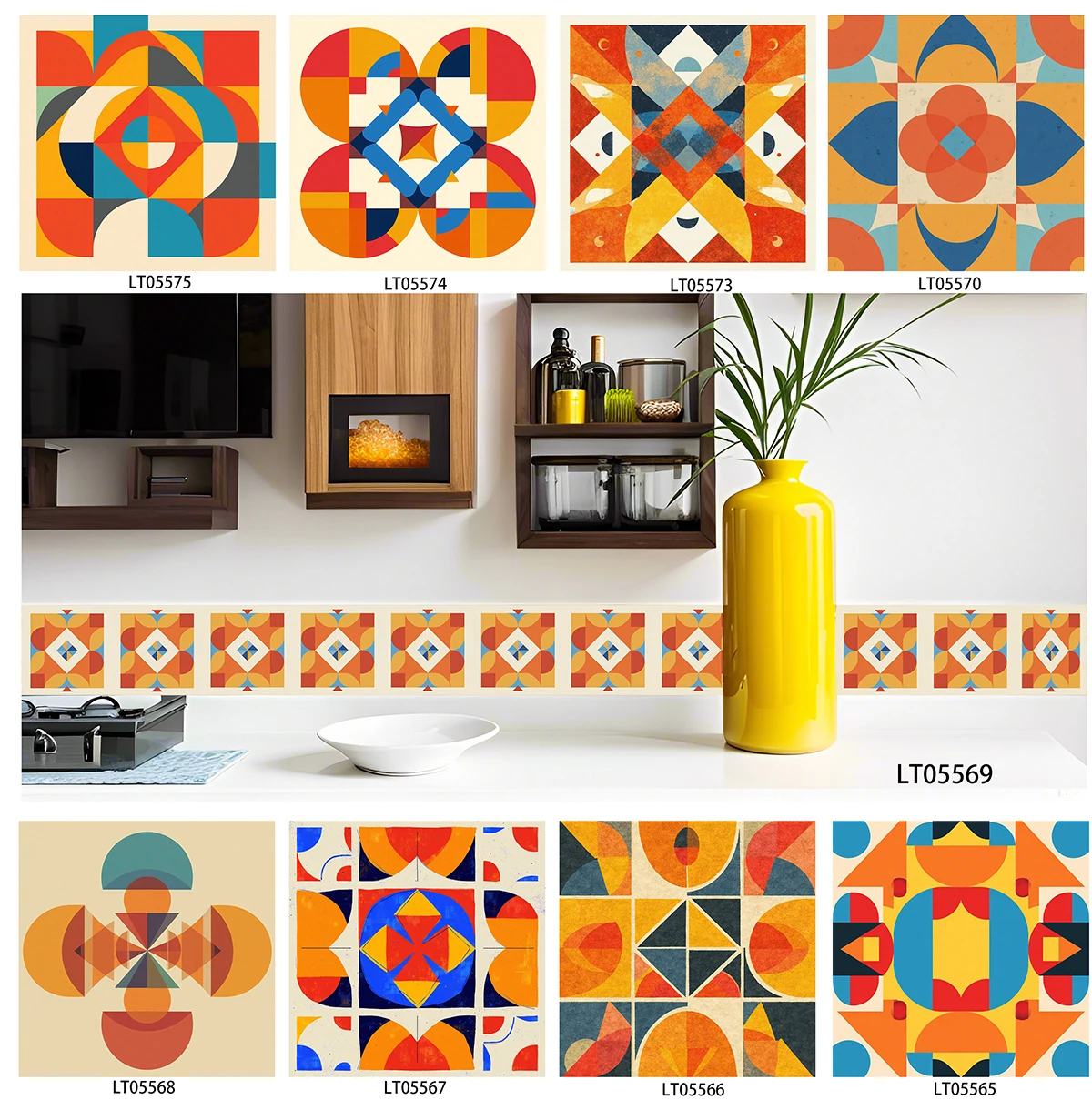 Colorful Mexican Geometric Tile Stickers Self Adhesive Waterproof Wall Decals for Kitchen Cabinet Stair Riser Skirting Decor