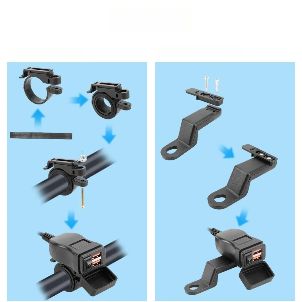 Motorcycle USB Fast Charger Handlebar Dual USB Socket With Switch Voltmeter Quick Charge 3.0 IPX6 Waterproof view 5