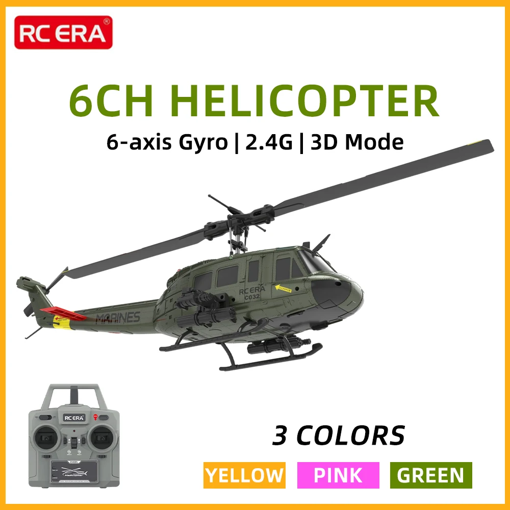 RC ERA RC Helicóptero C032 1:48 Huey Helicóptero UH-1 Giroscopio de 6 ejes 6 canales 3D Motor sin escobillas dual Avión de control remoto