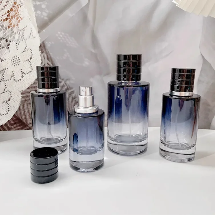 25ml/50ml/100ml Portable Gradient Blue Glass Refillable Perfume Bottle Cosmetic Container Atomiser Sprayer Cosmetic Travel Tool