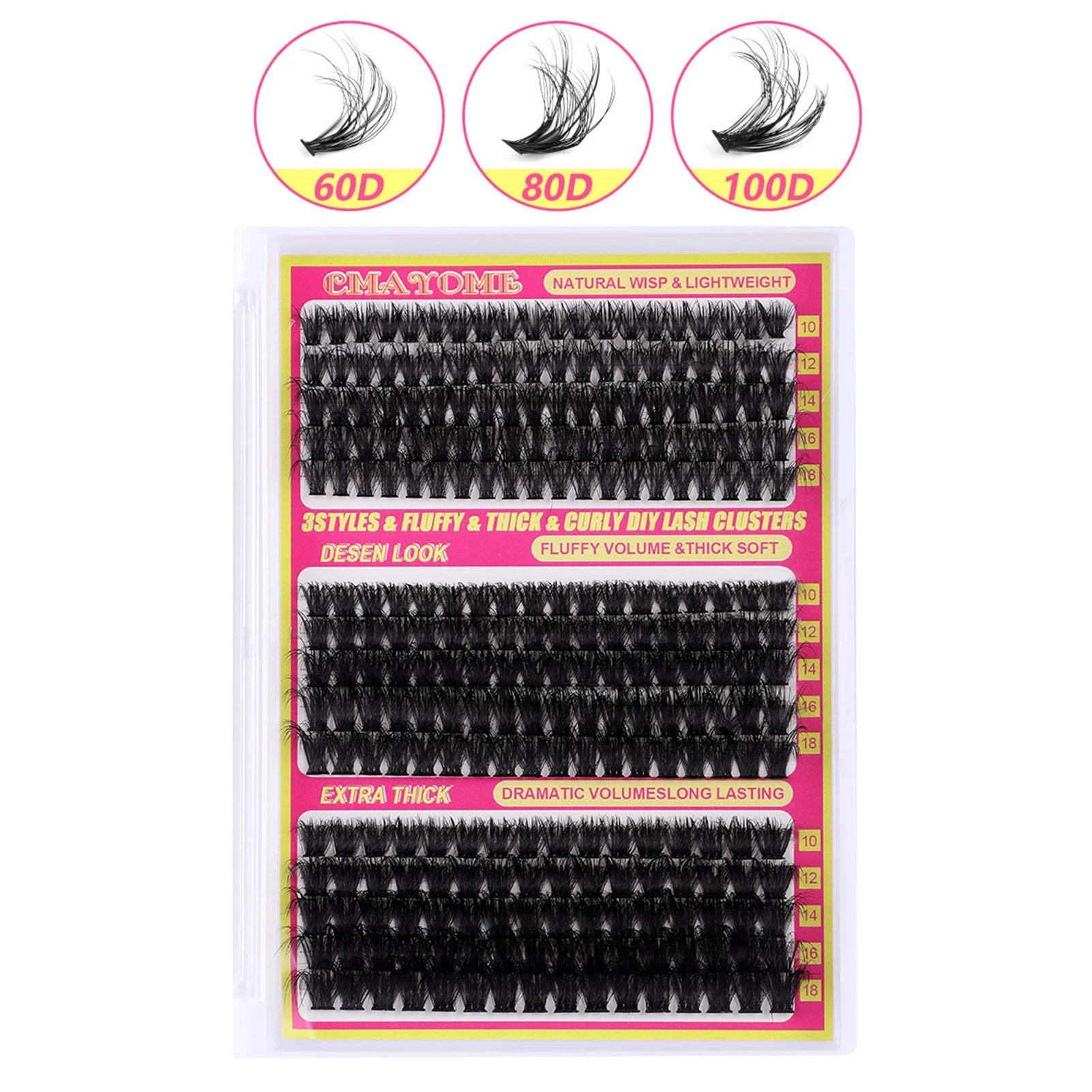 Diy conjunto de cílios cluster 80d 100d grosso enrolado bond e selo cola ferramentas c onda cílios postiços kit para cosplay traje maquiagem