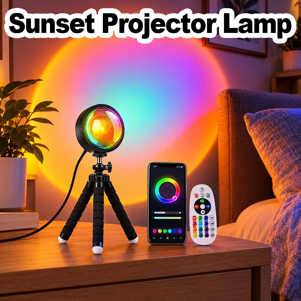 App Remote Octopus Sunset Projector Adjustable Brightness Crystal Lens Strobe Mode 16 RGB Colors 360 Degree Rotation for Bedroom