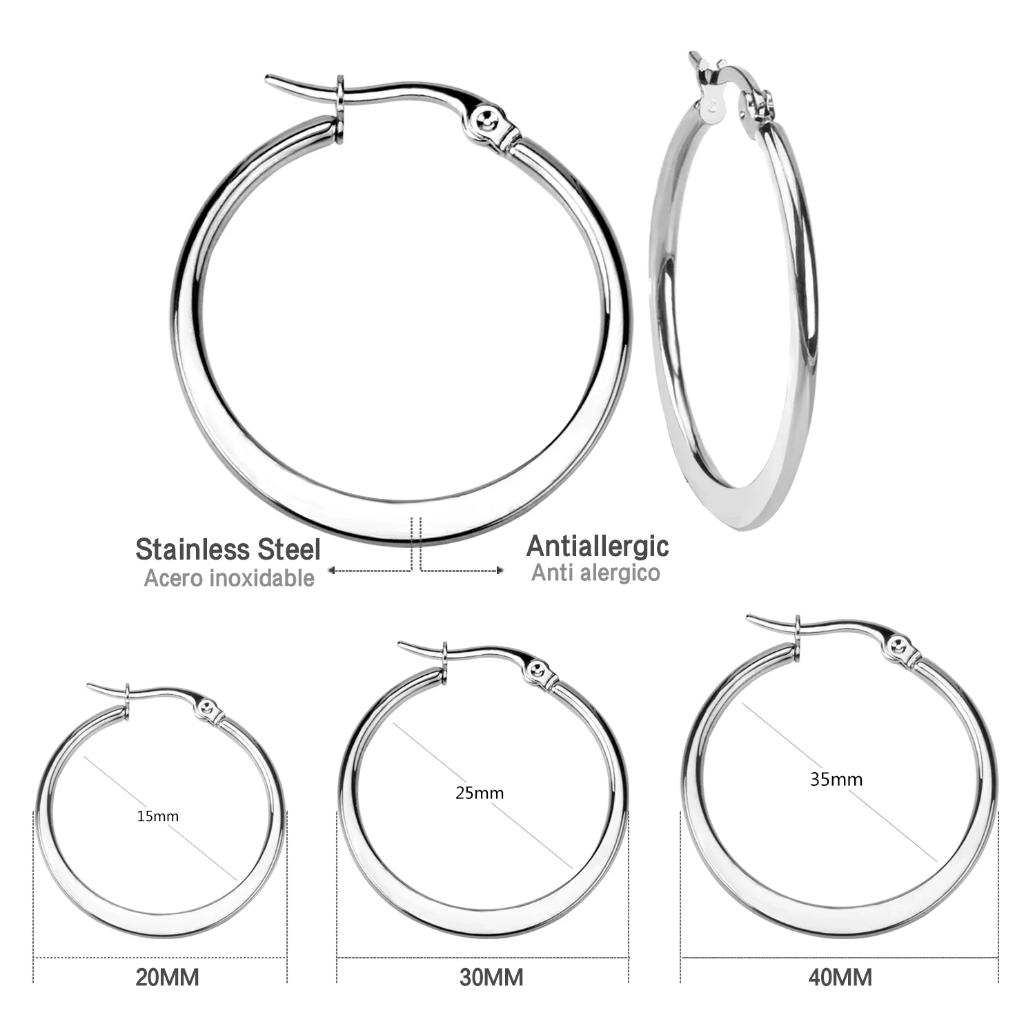 LUXUSTEEL Simple Geometric Stainless Steel Hoops For Women Small Large Round Square Heart Shape Metal Earrings Not Fade Jewelry