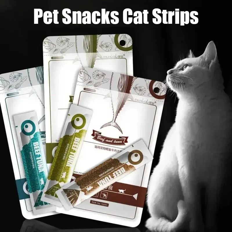 

Pet Snacks Cat Strips 13gX8pcs Cod Tuna Salmon Beef Kitten Supplement Protein Enhance Vitality Cats Healthy Growth Pets Food