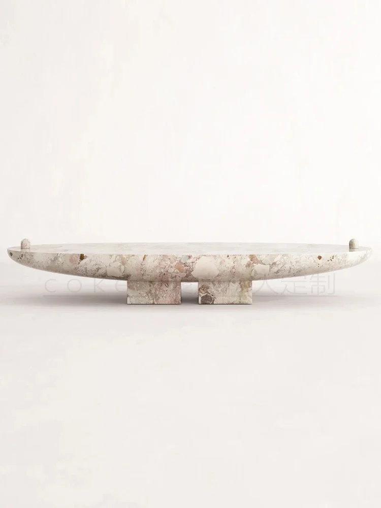 Italian minimalist, oval coffee table, Monet garden marble coffee table, living room furniture