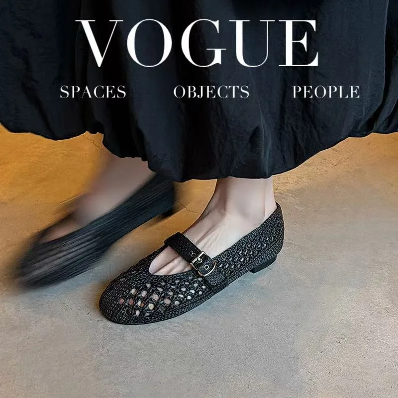 2026 nouveau printemps été femmes sandales en cuir naturel 22-25 cm tissage microfibre + peau de mouton + peau de porc bout rond boucle femmes chaussures
