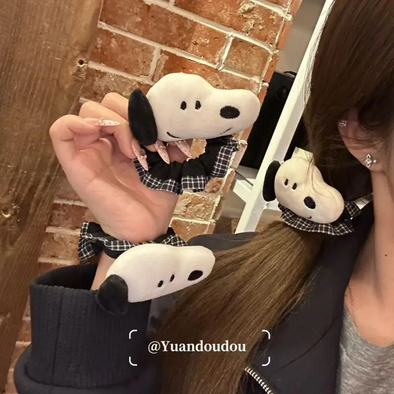 Snoopy Cartoon Headband Kawaii Black and White Checkered Style Rubber Band for GirlsHair Decoration for Office Workers Headband