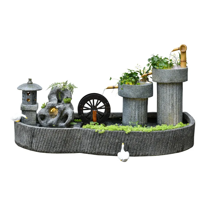 

Большой уличный фонтан-рокарий, ландшафтный дизайн для балконного сада и пруда с рыбами, водный декор для двора виллы с циркуляцией воды.