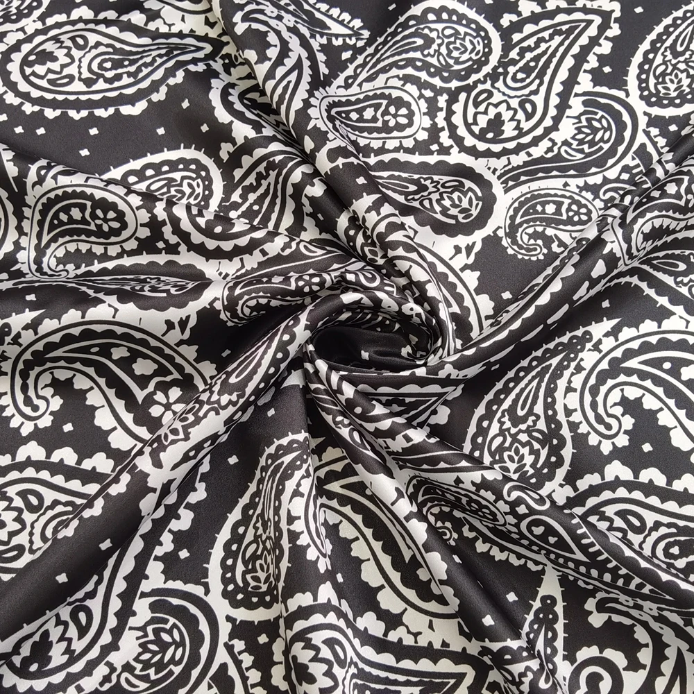 1 meter X 1.48 meter Paisley Print Satin Fabric Soft Scarf Material Lining