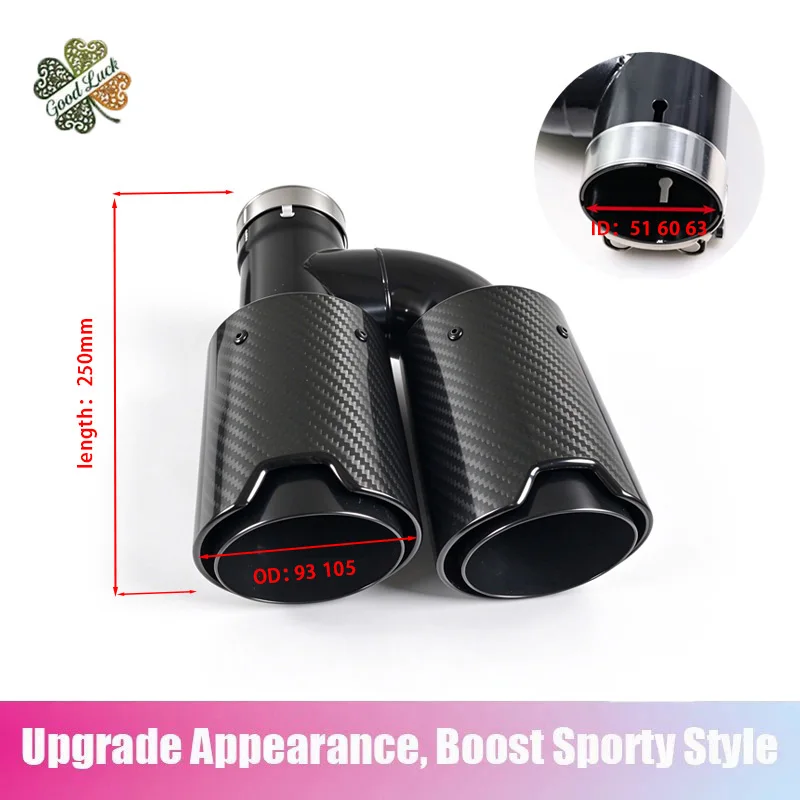 1PCS Universal Dual H Style Gloss Carbon Fiber Exhaust Tip Black Stainless Steel Pipe Exhaust Tip for BMW Series With Logo