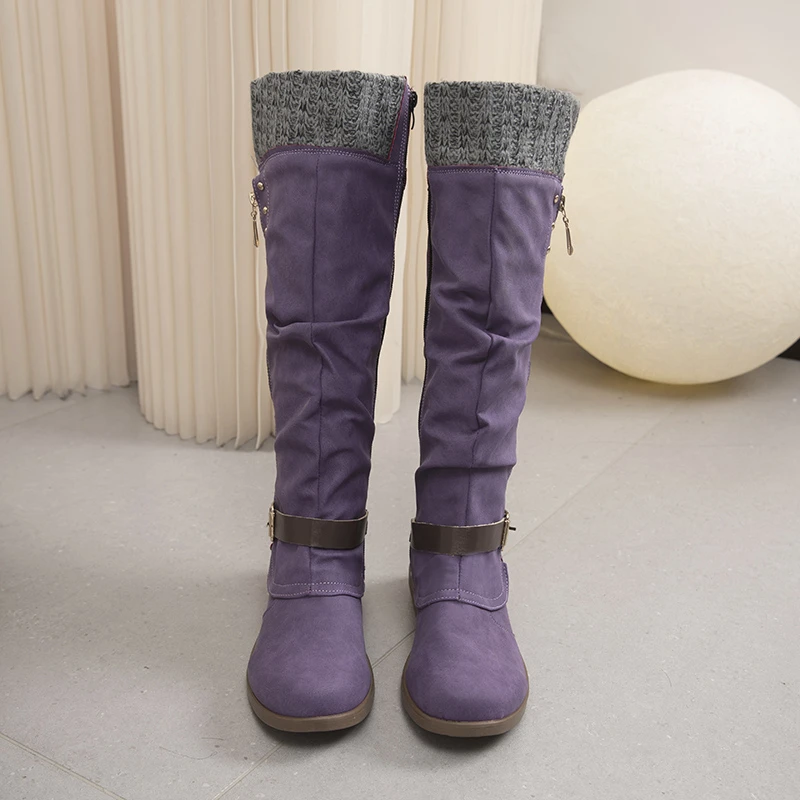 Neue Herbst-Winter Damenstiefel mit Seitenreißverschluss in Übergröße, Ungefärbt
