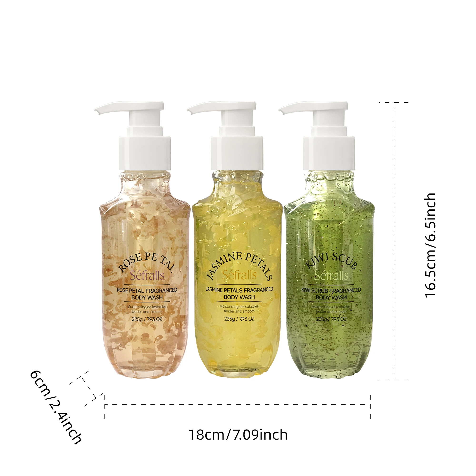 Séfralls Petal Fragrance Body Wash Set 225g*3st Diep schoon en compact schuim Gemakkelijk schoon te maken en blijvende geur