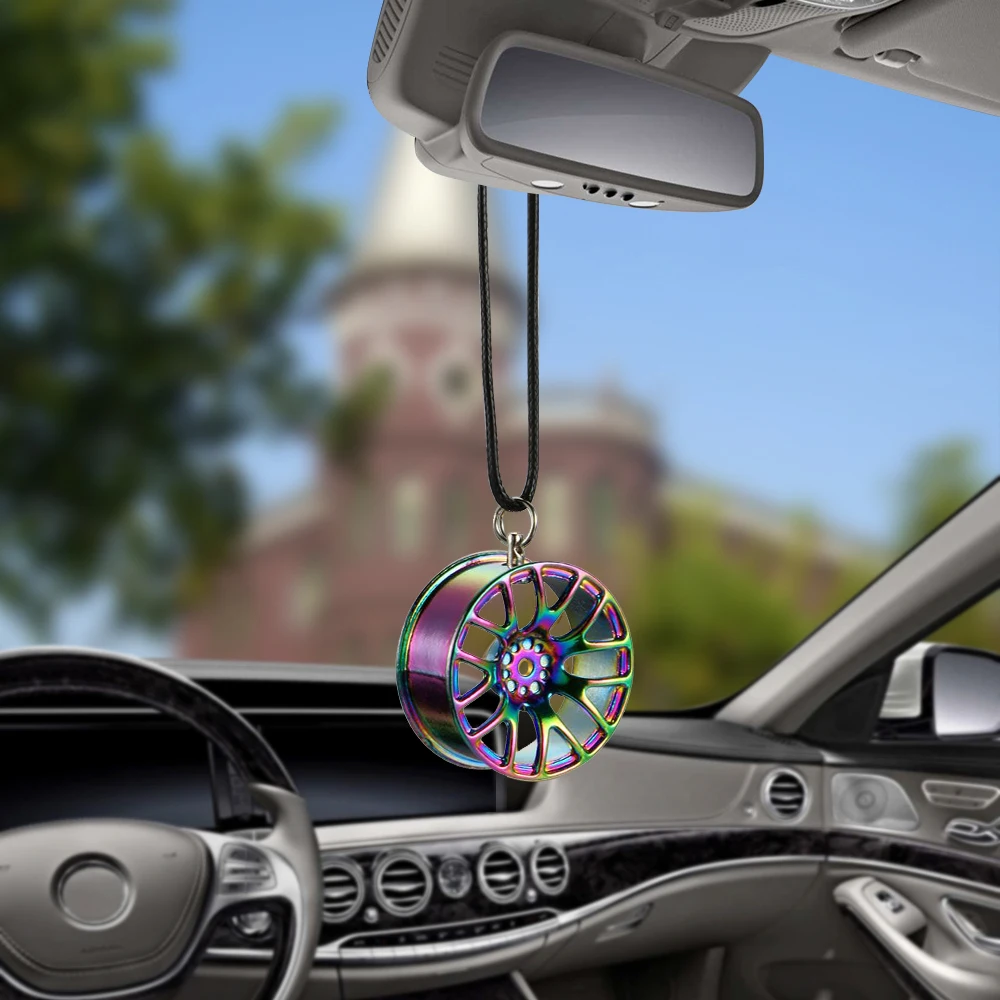 Car Ornament Pendant Metal Wheel Hub Flywheel Hanging Hip-hop Auto Interior Rear View Mirror Decoration Dangle Trim Accessories