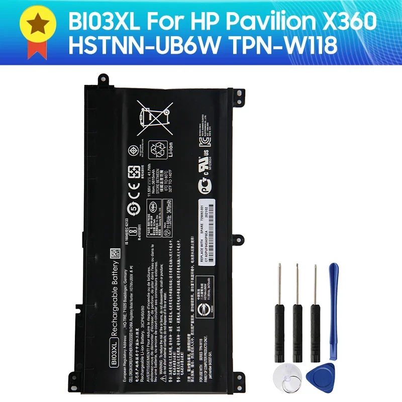 Replacement Battery BI03XL For HP Pavilion X360 HSTNN-UB6W TPN-W118 13-U142TU New Battery 3470mAh With Tools