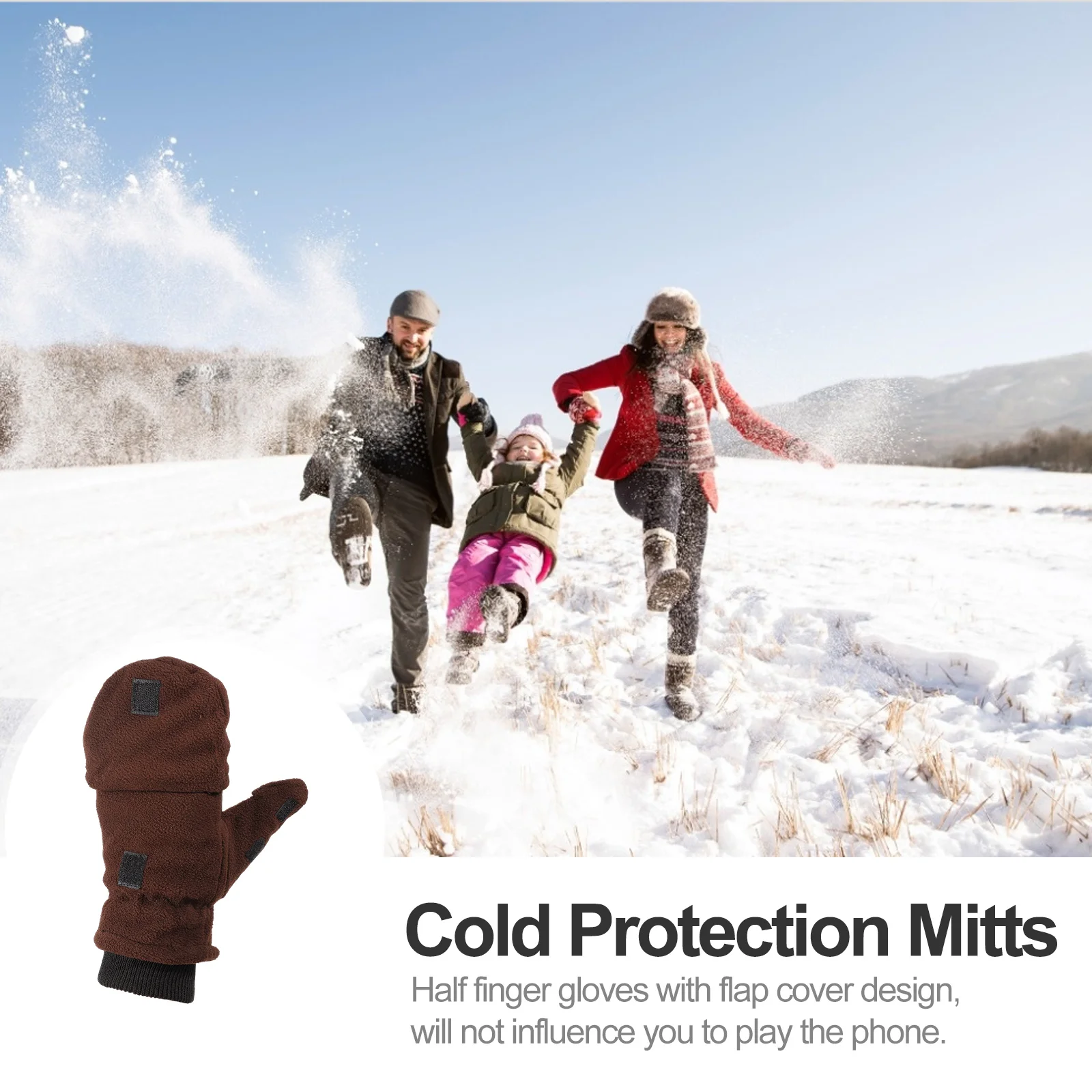 

1 Pair Double-Layer Fleece Half Finger Gloves Flap Cover For Outdoor Sports Cycling Riding Fishing Fitness Touch Screen Men'S