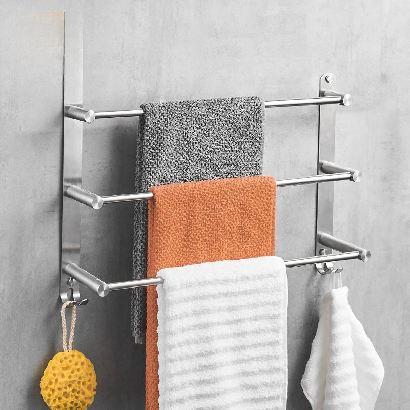 304 stainless steel three-layer bathroom rack toilet towel bar three-layer brushed with hook bath rack  bar