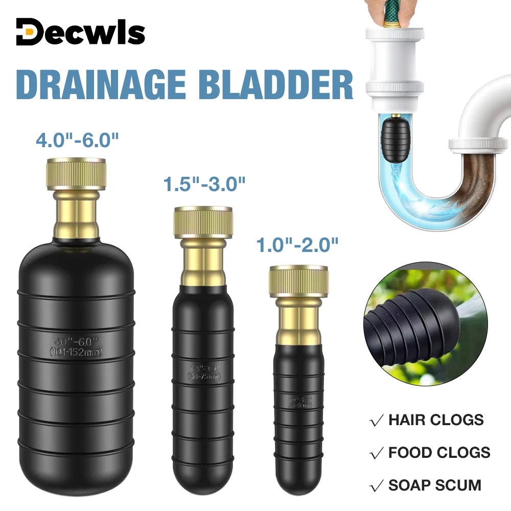 Outil de nettoyage de drain, outil de débouchage de tuyau, adapté aux tuyaux de 1 à 6 pouces, vessie de vidange en caoutchouc, pour déboucher les tuyaux de salle de bain, d'évier et d'égout