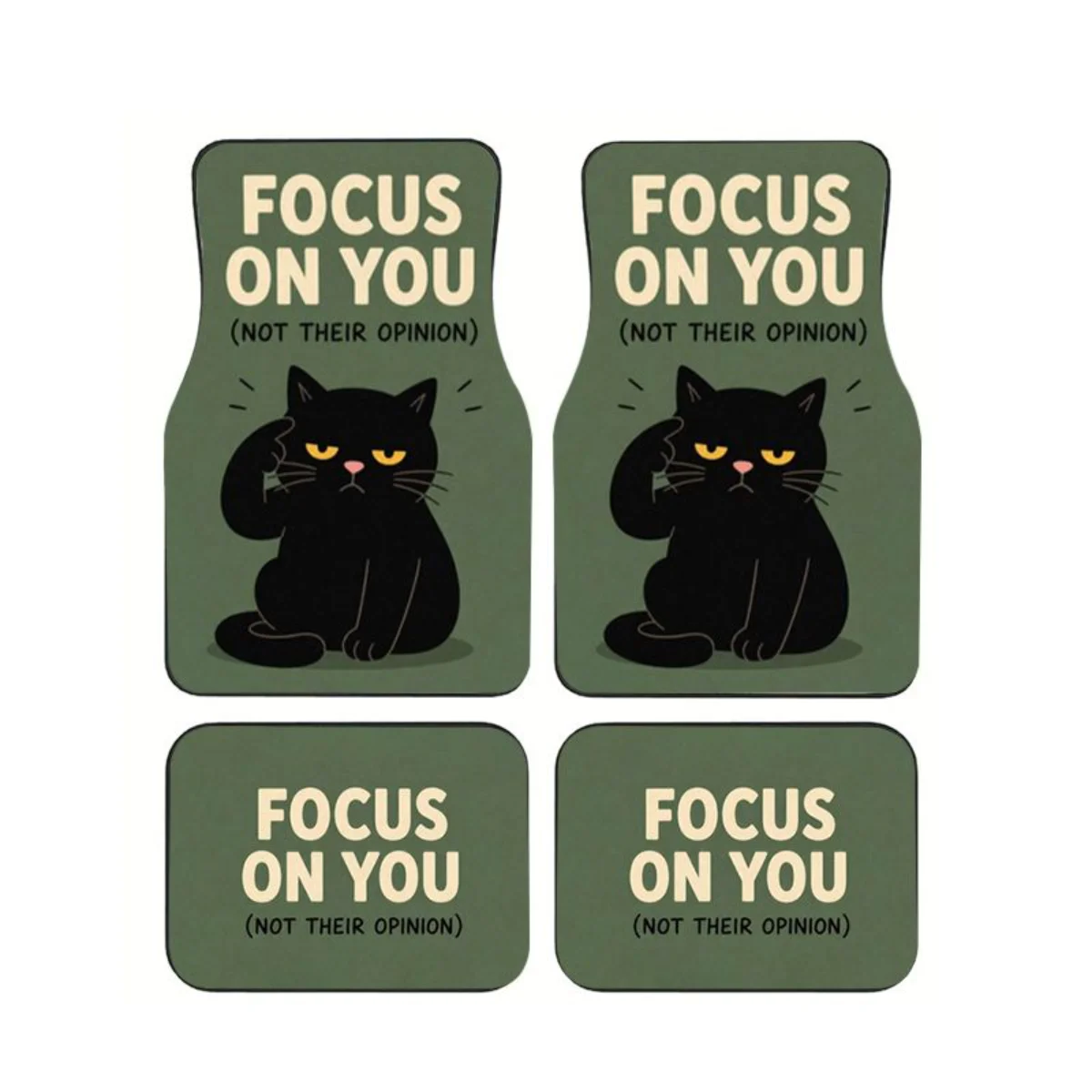 

4Pcs Black Cat Pattern Car Floor Mats Funny Quote Dirt-Resistant Auto Foot Carpets Set Interior Accessories For Car SUV Truck