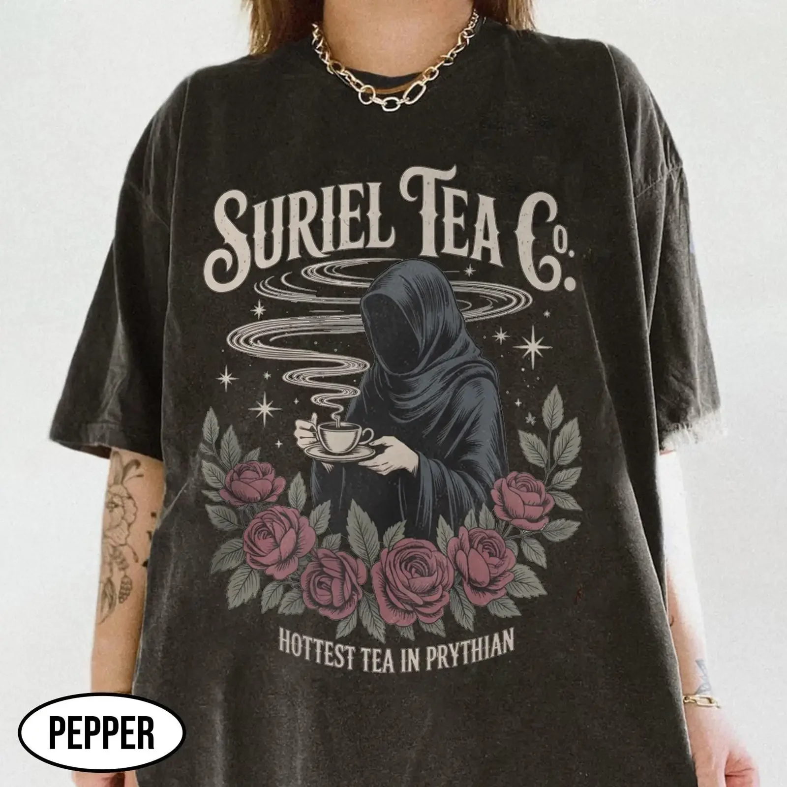Vintage Suriel Tea Co ACOTAR T Shirt Hottest In Prythian Bookish Fantasy Book Lover  vintage Washed designer clothes Casual