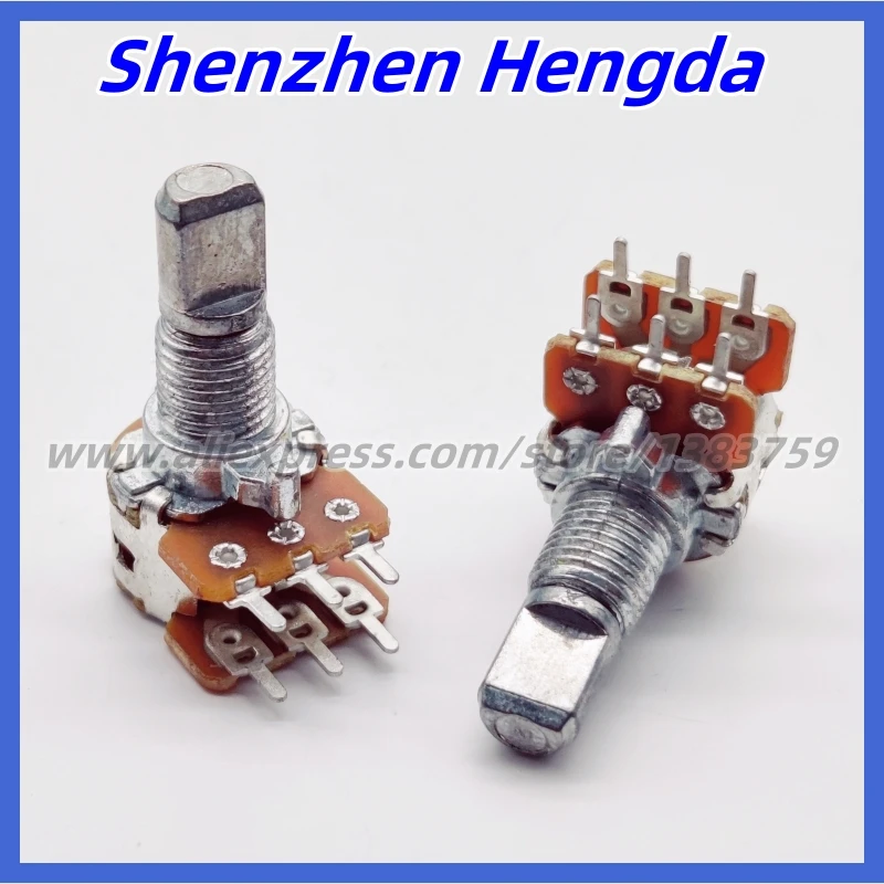 5Pcs 12 Type B50K Stereo Dual Channel Volume Adjust Potentiometer D Flower Shaft 15mm 6-Pin