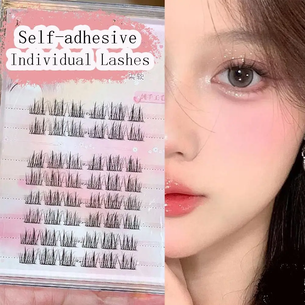 Press on Self Adhesive Cluster Lashes Natural Long No Glue Needed Individual Eyelash Reusable Handmade Segmented Eyelashes