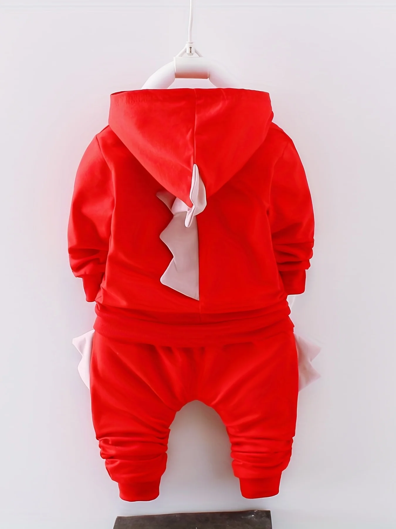 Boys 3Pcs Dinosaur Outfit Zip Up Hooded Jacket Cartoon Print Inner Tee Spiked Decor Elastic Cuff Jogger Pants Kids Tracksuit Set
