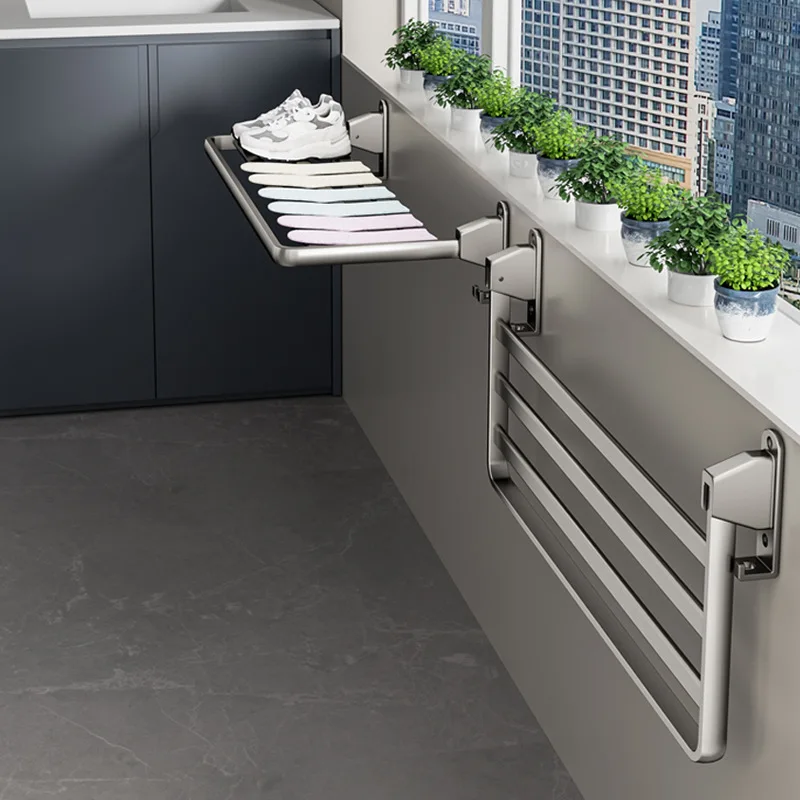 

Folding Hanging Clothes Dryer Portable Metal Wall Clothes Horse Space Saving Balcony Shoes Racks Home Bathroom Storage Rack