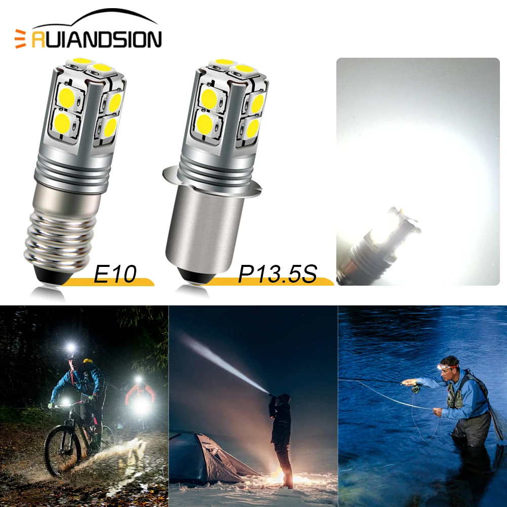 

RUIANDSION 1 шт. E10 P13.5S PR2 3030SMD 6000K 4300K Малитная лампа-фонарик 6 В-40 В 9 В 12 В 18 В 24 В 4D 6D 9D фонарик 4-9 ячеек 600 лм