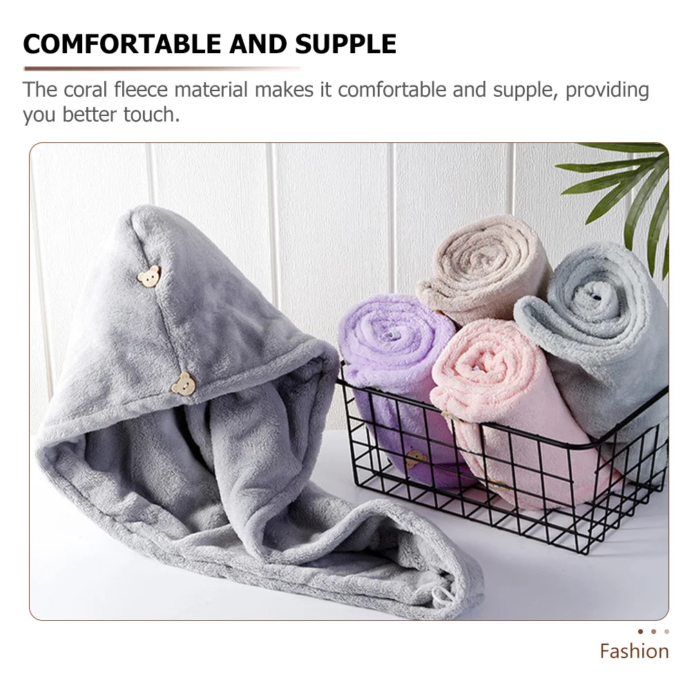 2 قطعة التفاف الشعر العملي زر تصميم منشفة التجفيف السريع للشعر الرطب المرجان الصوف غطاء الاستحمام رئيس التفاف منشفة