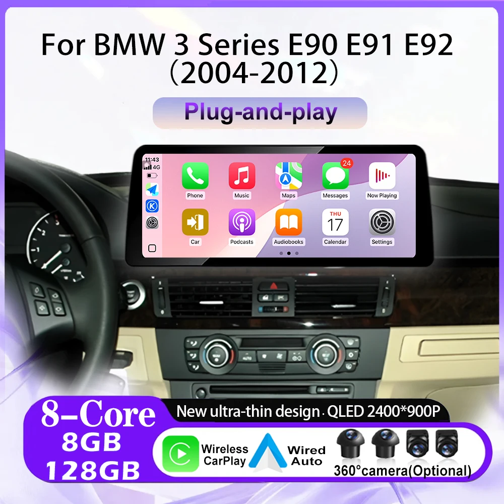 Wireless Carplay DSP For BMW 3 Series E90 E91 E92 2004-2008 2009-2012 CCC CIC System Android 16 Carplay Bluetooth Smart System