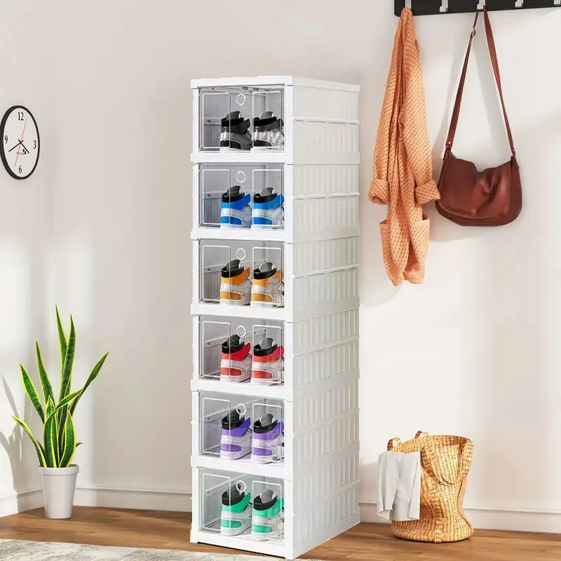 1PC folding shoe cabinet, with 1/2/3/6/9 layers, foldable sports shoe storage box with door, suitable for bedrooms, entrances