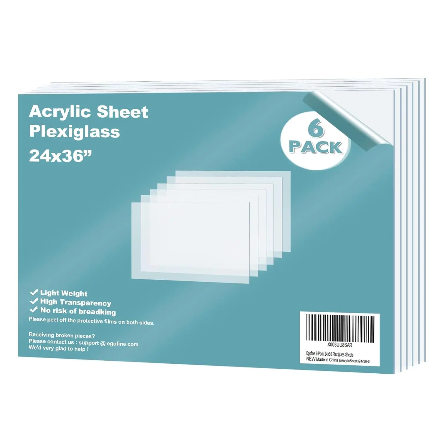 

Plexiglass Sheets Acrylic Sheets 6 Pack 24x36'' 1mm Clear Cast Plastic for DIY Projects, Picture Frame Replacement, Easy to Cut