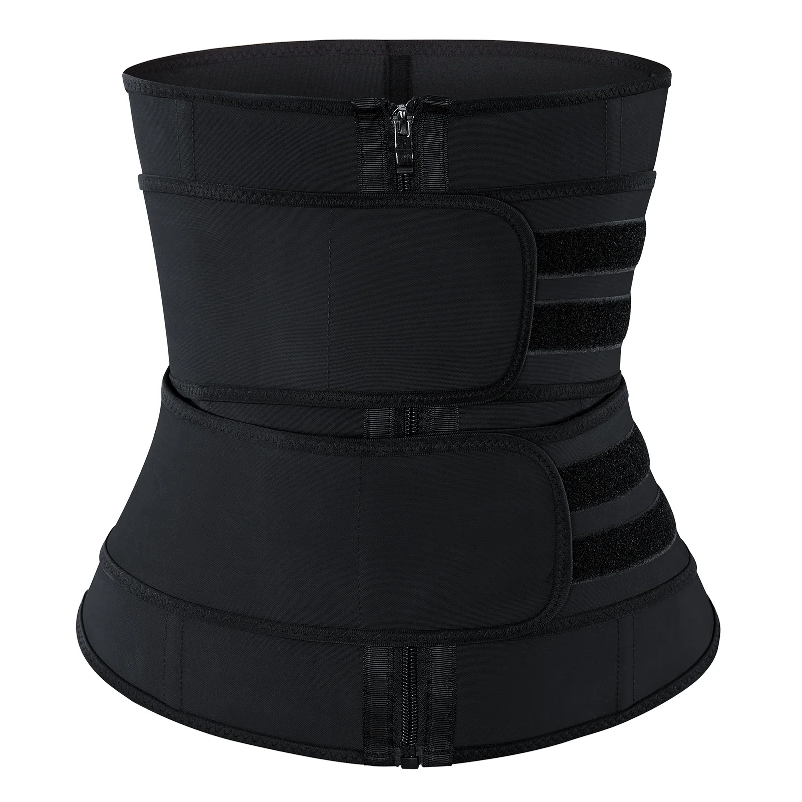 

Zip Up Underbust Corset Sport Girdle 7 Steel Bones Latex Waist Trainer Double Belt Straps