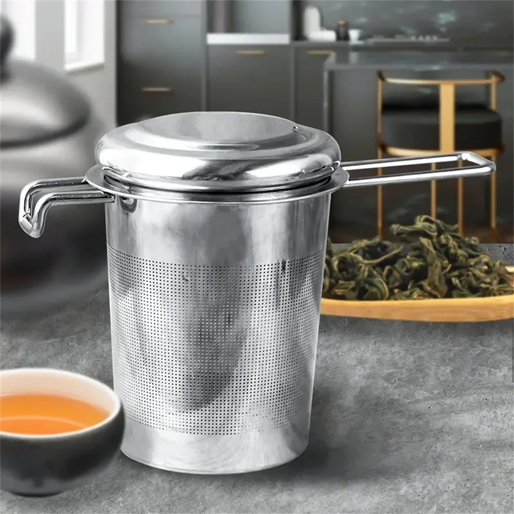 1pc Premium Stainless Steel Tea Filter Extended Folding Handle, Loose Tea Drainer with Lid,Anti-Scald Multi-Purpose Tea Strainer