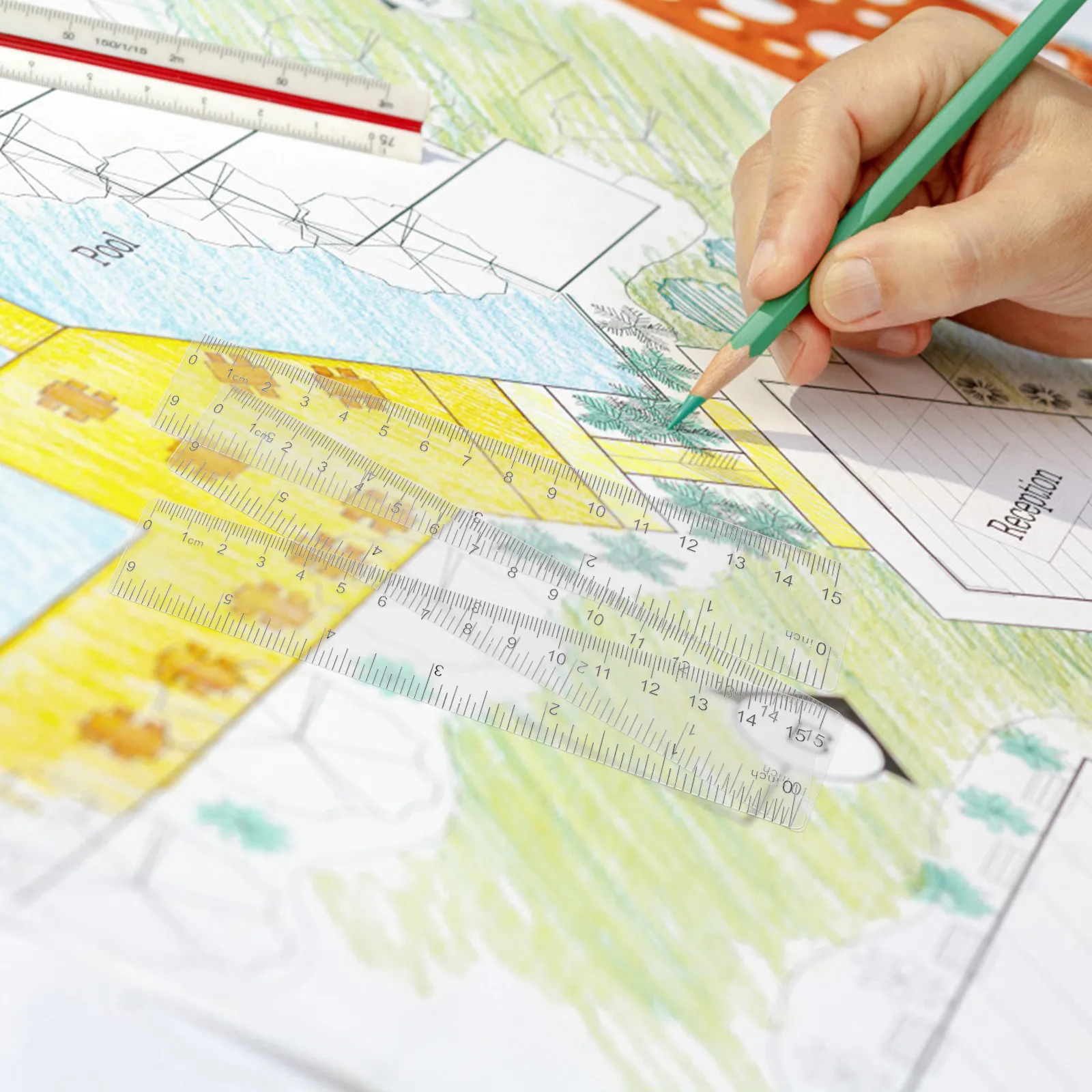 

25 шт. прозрачных пластиковых прямых линеек двойного назначения с гладкой шкалой и закругленными краями, длительный срок службы, для студентов и школы