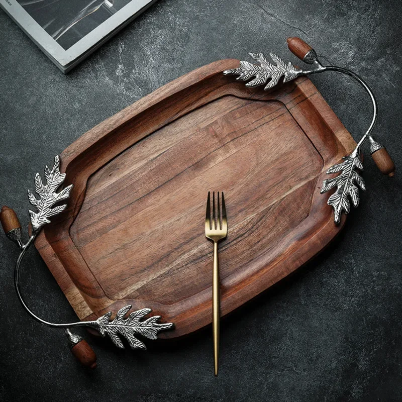 

Retro Light Luxury Solid Wood Tray For Cutlery Fruit Storage Creative Decoration Style Food Serving Tray
