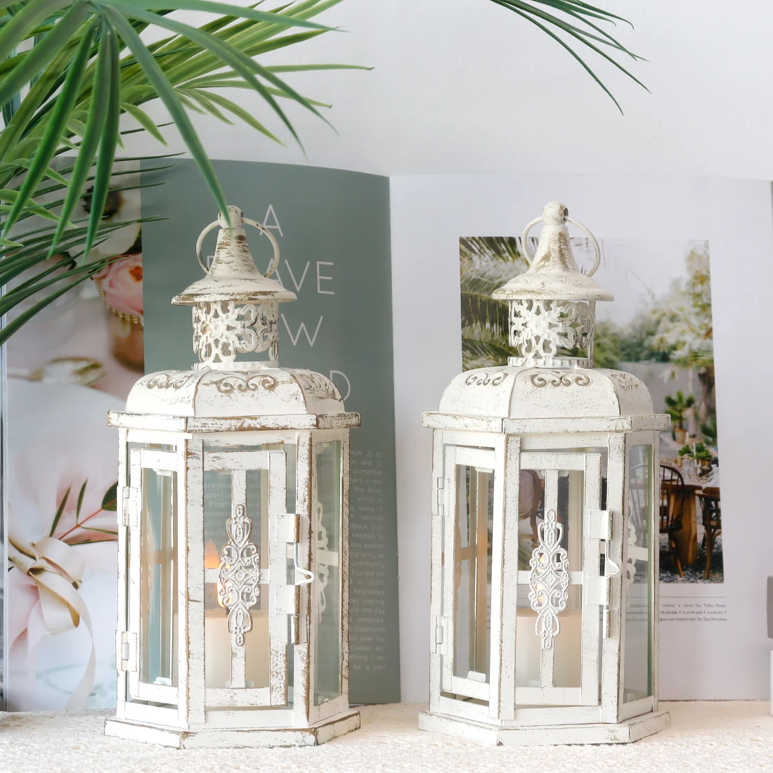 2Pcs Vintage Hanging Candle Holder Nordic Lanterns Candlestick Lantern Metal Candleholder Aesthetic Wedding Home Decoration