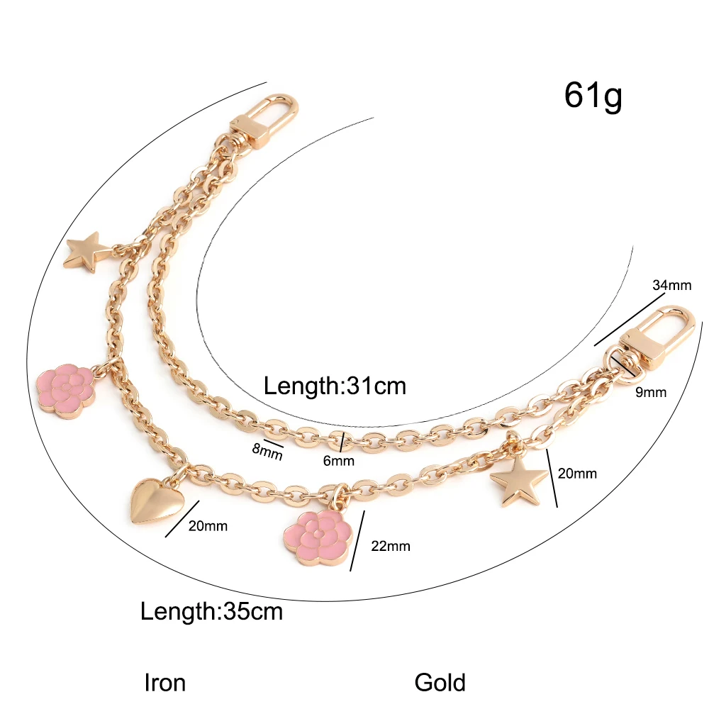 2/5/10PCS Flower,Star,Heart Shape Luxury Texture Double Layer Waist Chain For Bags Purse Decorative Extension Chain Accessories