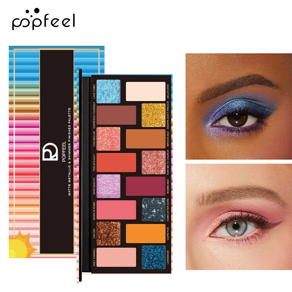 POPFEEL 16 色のマットとパールのアイシャドウ パレット - 高い色素、ピンクとアース トーンでアイメイクを明るく強化します。