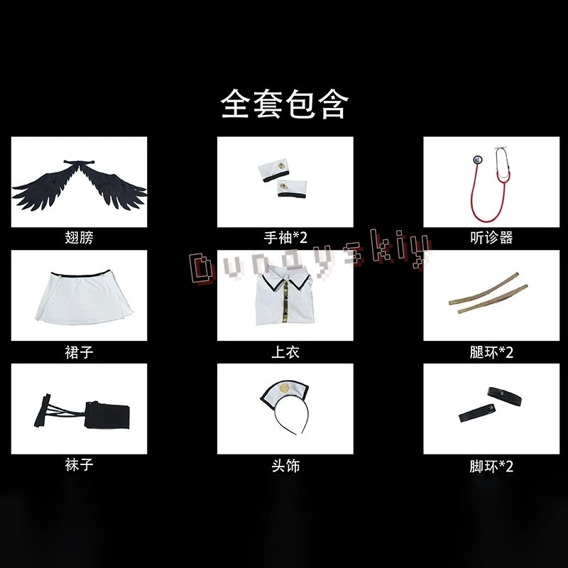OVERLORD Albedo Gothic Angel Nurse Cosplay Costume Mini Dress With Black Dark Wings Accessory Women Halloween Party Dress Unifor view 4