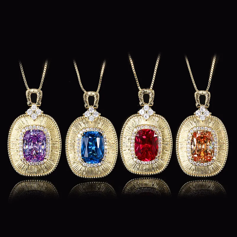 

Vintage Pendant Necklace with Oval Cut Purple Gemstones Art Deco Style Cubic Zirconia Statement Jewelry for Women Fashion Party