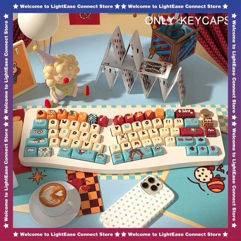 Cat Circus Theme Cute Original Keycaps 138 Key Mda Profile Customized Personalized Keycaps Mechanical Keyboard 7u Iso Keycaps