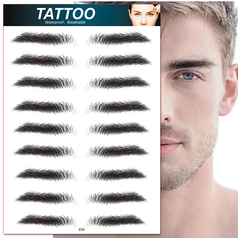 

10 Pairs Men's Eyebrow Transfer Tattoos, Washable & Reusable for Temporary Bold Brows, No Pain, Easy to Apply & Remove