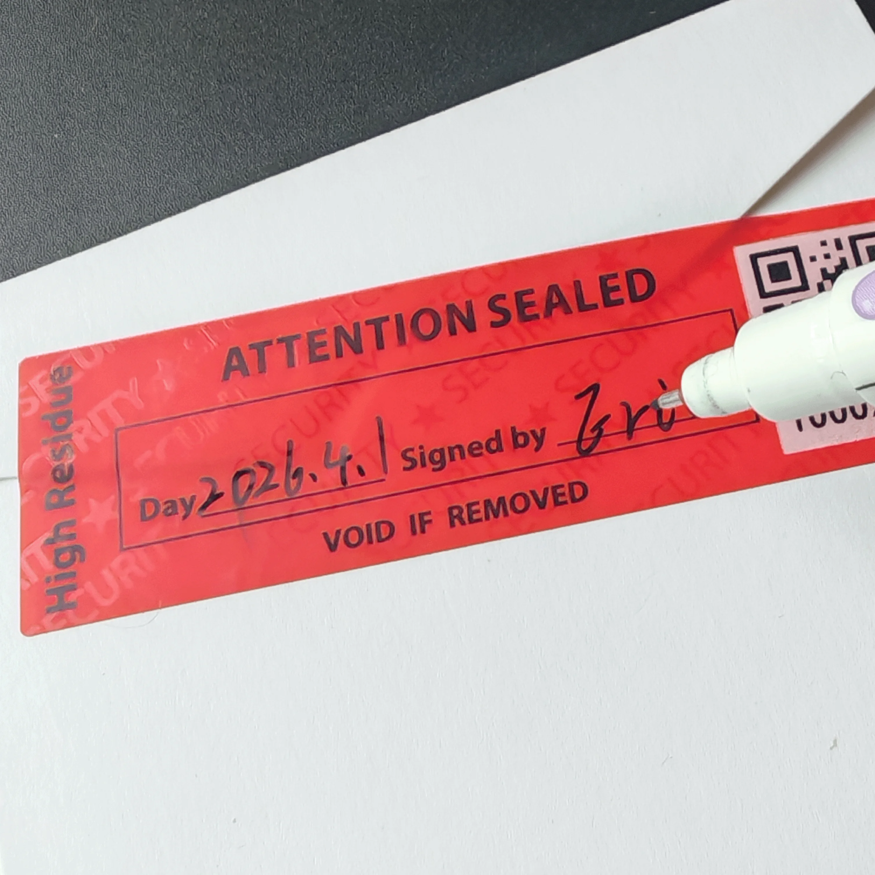 Red Tamper Proof Security Label, QR Code Warranty Void Seal Sticker with Serial Number & UV Security Feature
